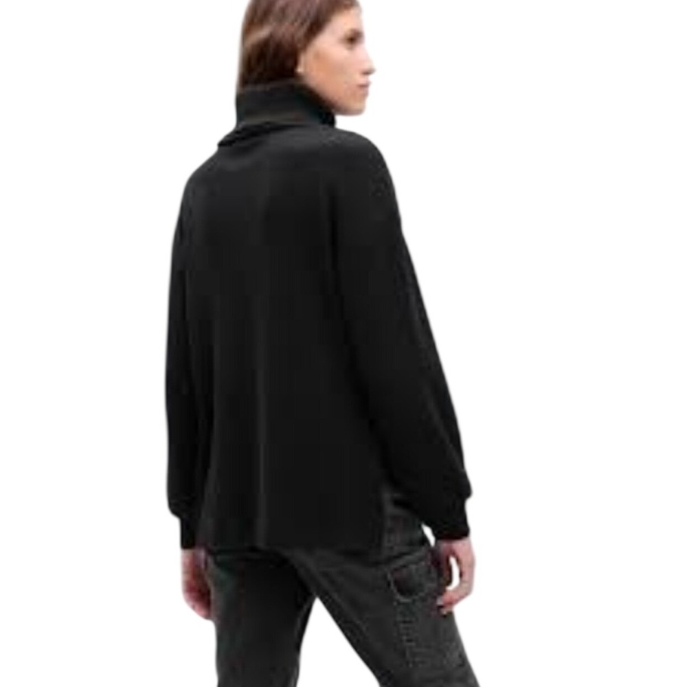 Gap Split-Hem Waffle Turtleneck Pullover Small Black Thermal Top Oversized
